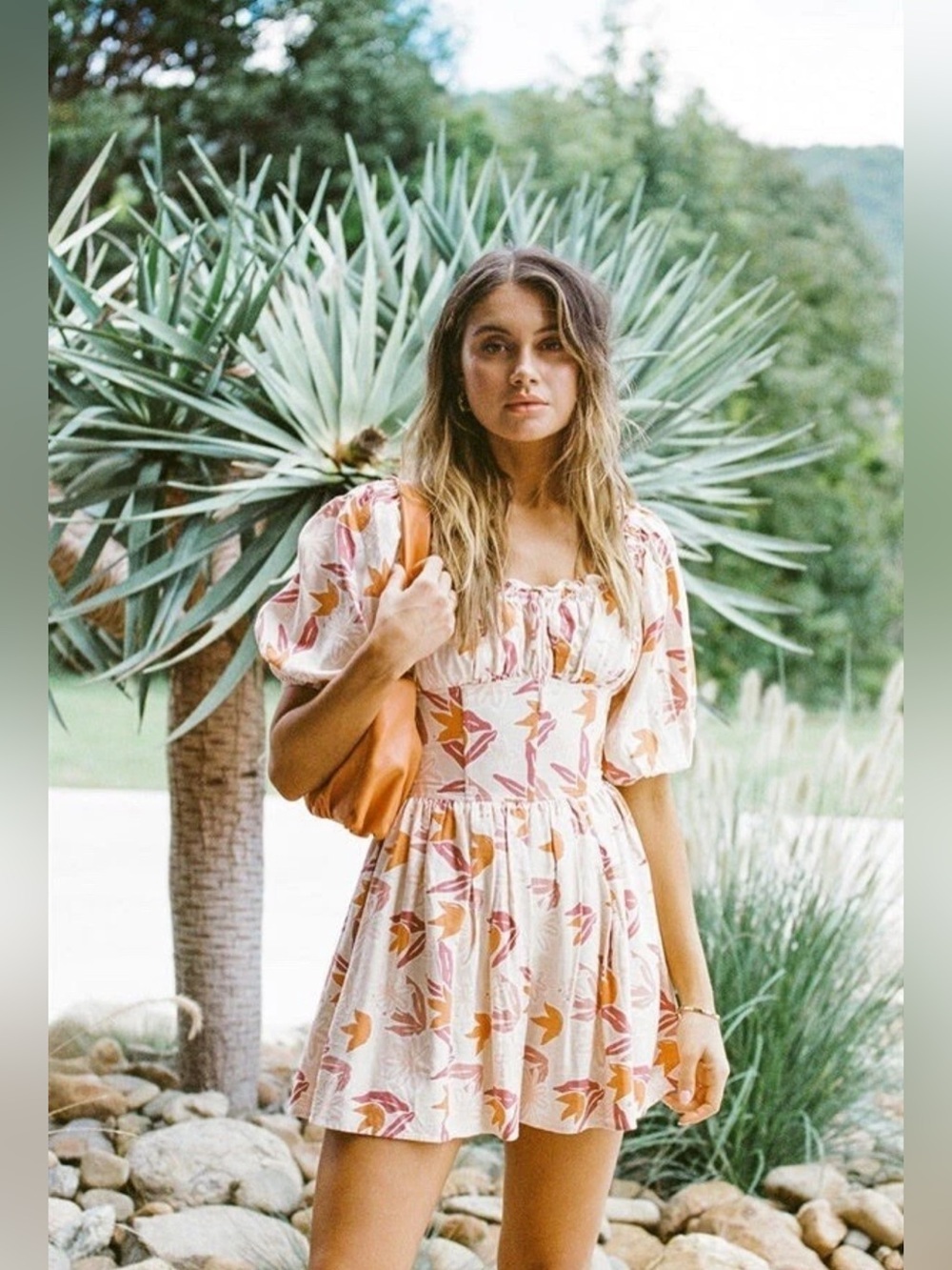 Sabo Skirt Cuba Corset Mini Dress Orange Pink Cream Floral Medium